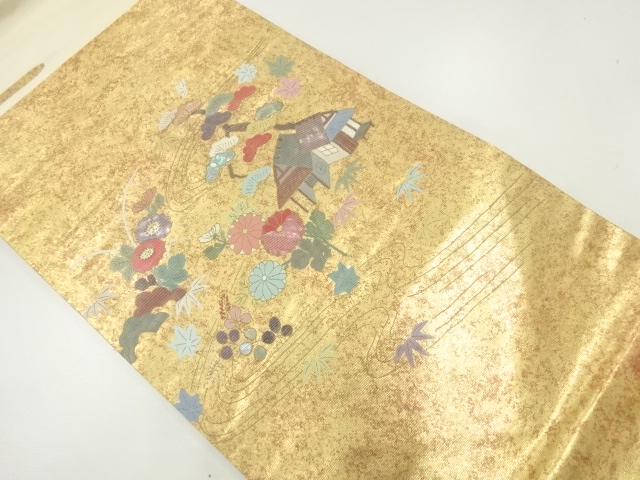 螺鈿家屋に松菊模様名古屋帯